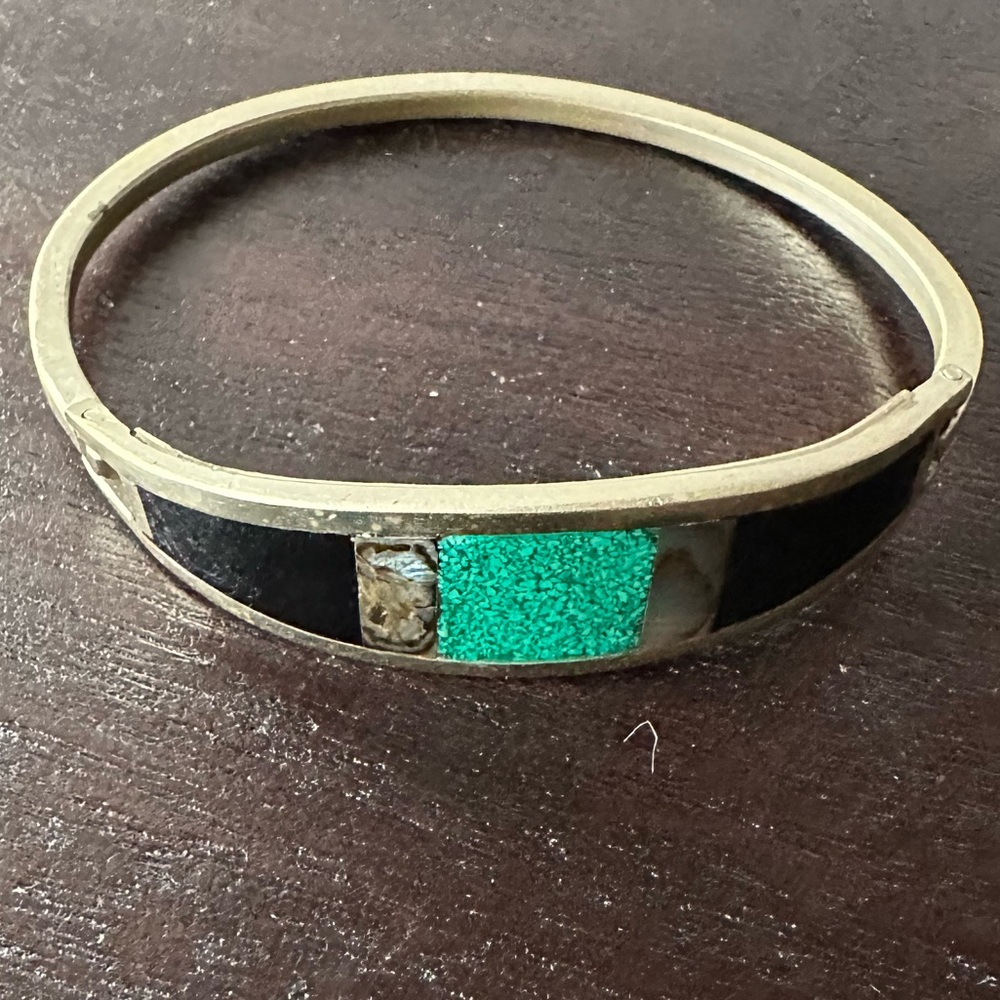 Vintage Alpaca Mexican Silver Abalone Inlay Bracelet